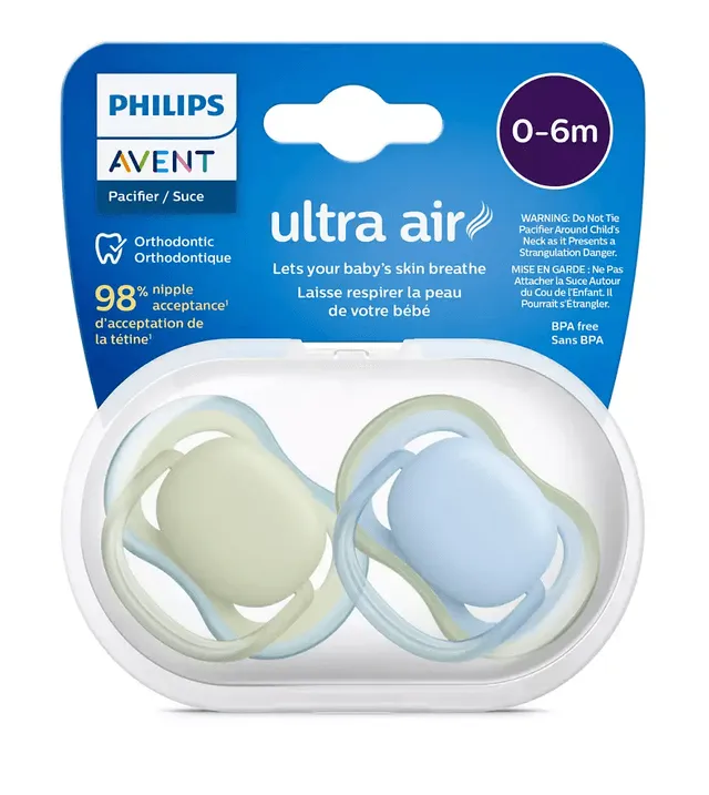 Suzeta Philips Avent Ultra Air, 0 - 6 luni, model pentru baieti, 2 bucati