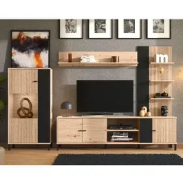 Biblioteca living Avignon, stejar artisan + negru, 263 cm, 3C