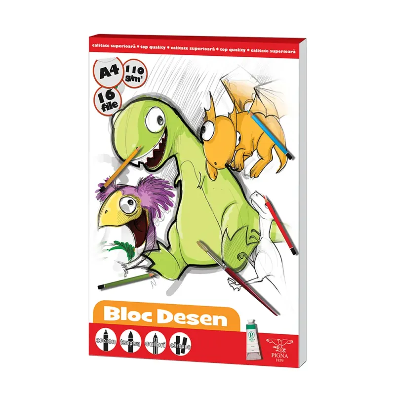 Bloc de desen Pigna cu 16 coli A4, diverse modele, 110 g/mp