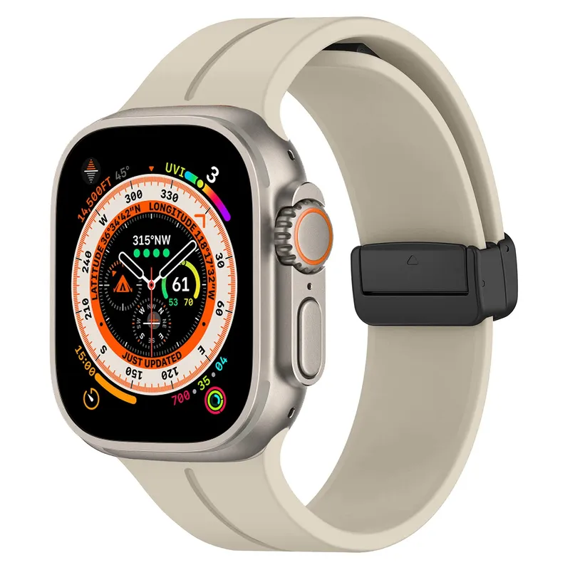 Curea Silicon Moale, compatibil cu Apple Watch 10/9/8/7/6/SE/5/4/3/Ultra/2/1, Marime S/M, 38/40/41 mm, Lumina Bej