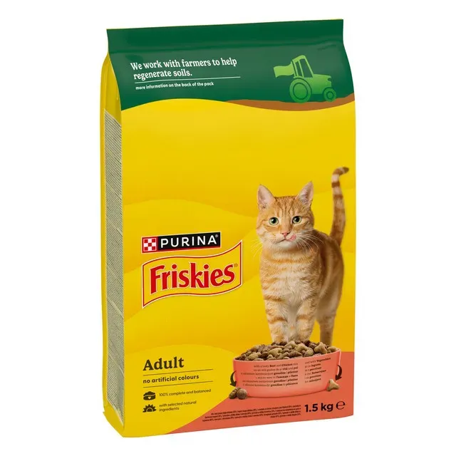 Hrana uscata pentru pisici adulte Purina Friskies, vita, pui si legume, 1.5 kg