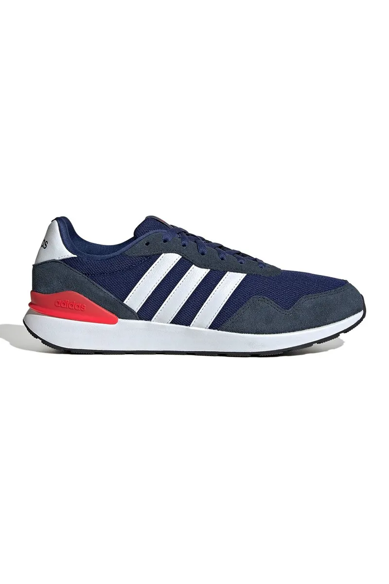 adidas Sportswear, Pantofi sport Run 60s 4.0 cu insertii de piele intoarsa, Alb, Bleumarin, 6