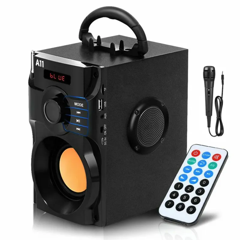 Boxa Portabila WALALLA, sunet surround 360, LED multicolor, 20W, negru, 120x155x190mm, set cu microfon