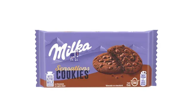 Biscuiti cu cacao si bucati de ciocolata cu lapte Sensations Cookies, 156 g