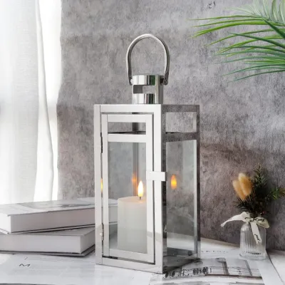 Felinar decorativ pentru lumanare, Suport lumanari, JHY DESIGN, felinare metal, sticla, 12.5x12.5x30cm, decoratiune interioara