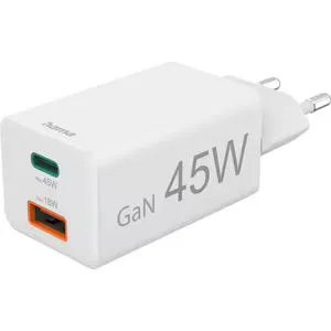 Incarcator retea HAMA 201993, 1xUSB-A, 1x USB-C, Power Delivery (PD), Quick Charge 3.0, 45W, alb