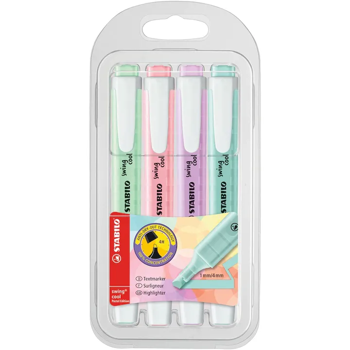 Textmarker Stabilo Swing Cool Pastel 4 culori/set