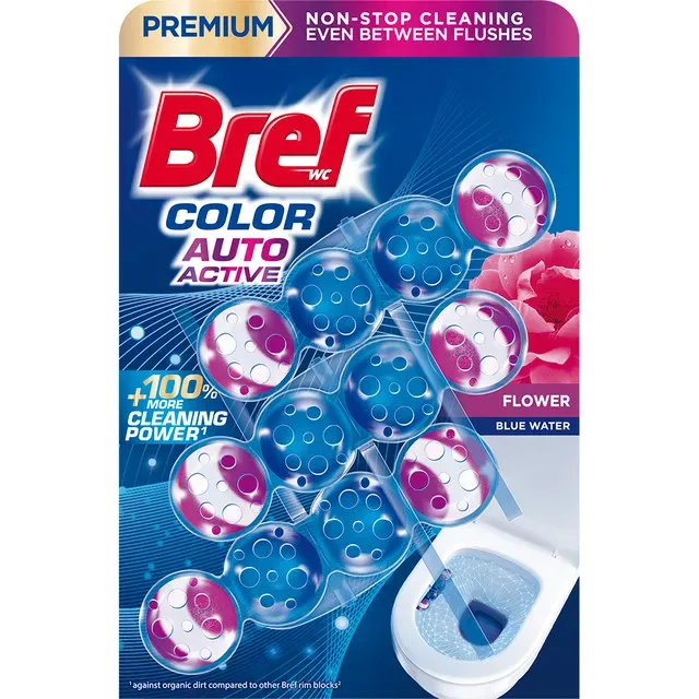 Odorizant pentru toaleta Bref Color Auto Active Flower, 3 x 50 g