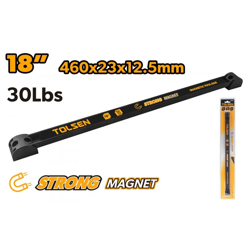 Bara magnetica TOLSEN 18" (460x23x12,5mm), capacitate 14kg, cadru ABS rezistent, suport organizare scule, chei, surubelnite, ciocane, montare pe perete, ideala pentru garaj, atelier, uz profesional