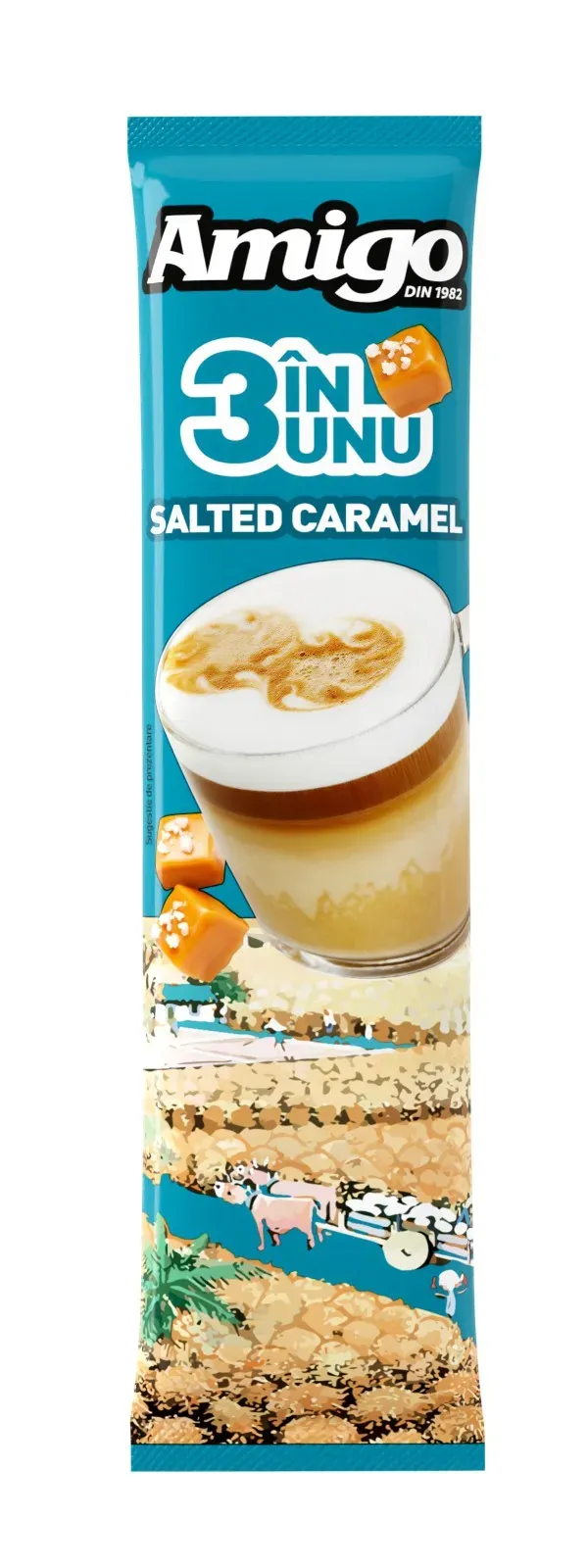 Cafea solubila 3 in 1 cu aroma de caramel sarat Amigo, 13 g
