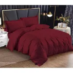 Lenjerie de pat dublu, cearsaf cu elastic, Damasc, 4 piese, Uni, 180x200cm, Visiniu