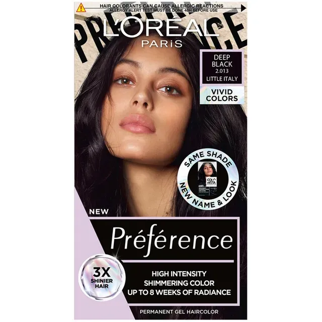 Vopsea de par permanenta cu amoniac L'Oreal Paris Preference Vivid Colours 2.013 Deep Black, 204 ml