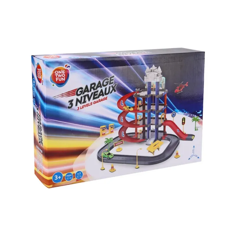 Set de joaca, garaj pe 3 niveluri cu accesorii One Two Fun