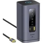 Statie de andocare Baseus Spacemate Series 11in1 extindere la 3 monitoare 4K, 3 x HDMI 4K, Displaylink, 3 x USB-A, 2 x USB-C, 1 x Ethernet RJ-45 1GBPS, 1 x AUX, pentru MacBook M1/M2/M3 si Windows, cu buton blocare ecran si baza magnetica