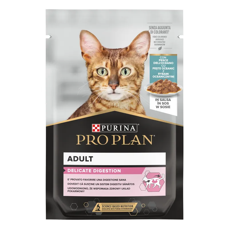 PRO PLAN® DELICATE DIGESTION Adult, cu Peste Oceanic in sos, hrana umeda pentru pisici, 26x85 g