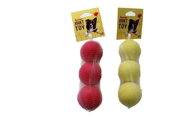 Set 3 mingi pentru caini Auchan, cauciuc, 6 cm, diverse culori