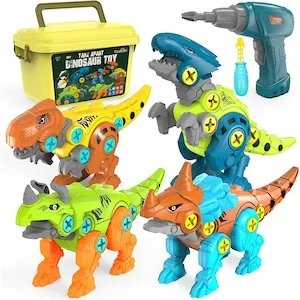 Set de asamblare dinozauri Pitikot®, pentru copii cu cutie de depozitare, Masina de gaurit si infilelat electrica, Set de constructie DIY educational STEM pentru baieti si fete 3-8 ani