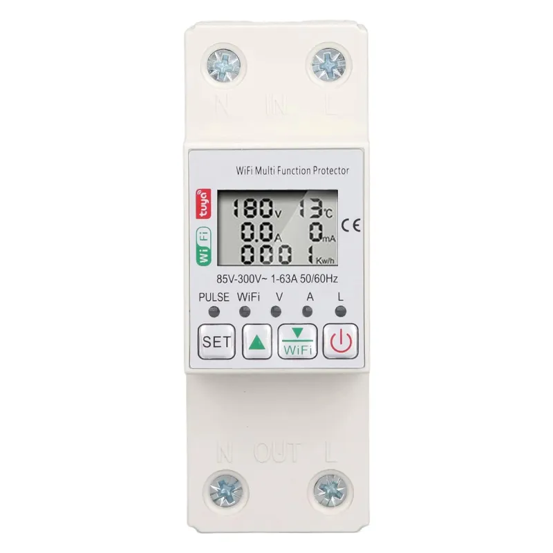 Releu wifi smart monofazic si contor de energie inteligent, DONFANLIA®, LCD HD Display, 63A, Reglabil, Digital, Protectie supratensiune si suprasarcina, Limitarea Curentului, Reconectare Automata, Tuya, Alb