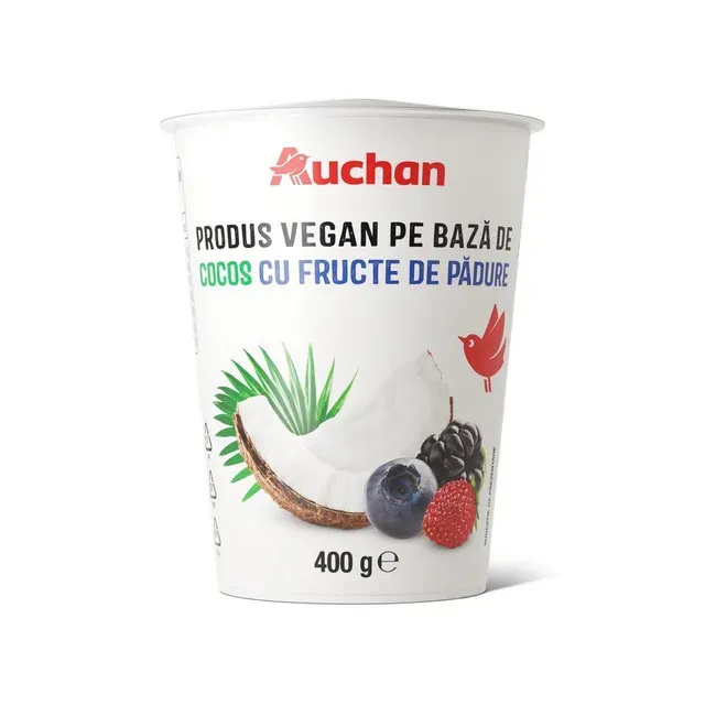 Produs fermentat cu cocos si fructe de padure Auchan, 400 g