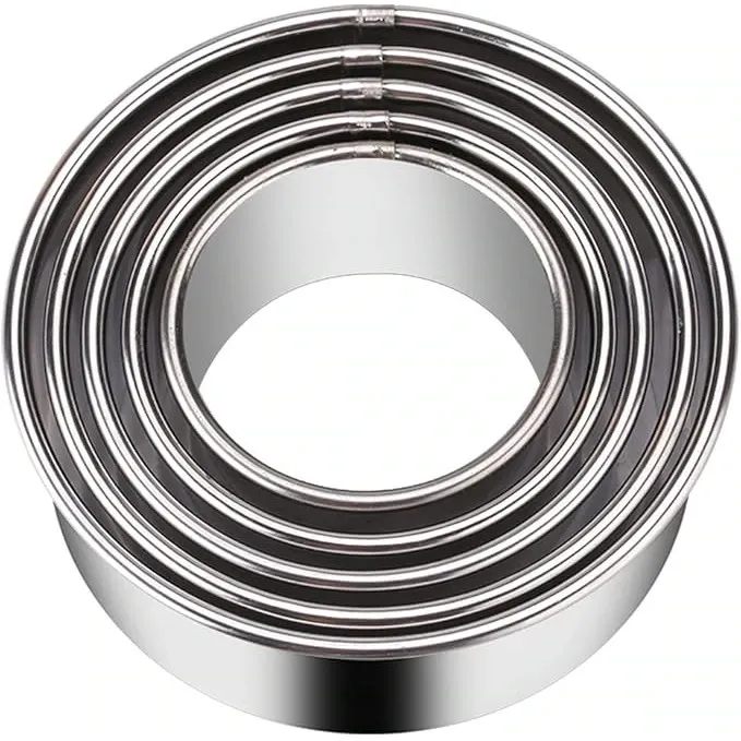 Set 5 forme prajituri Kengege®, inox, rotund, 9x3.5cm pana la 5x3.5cm