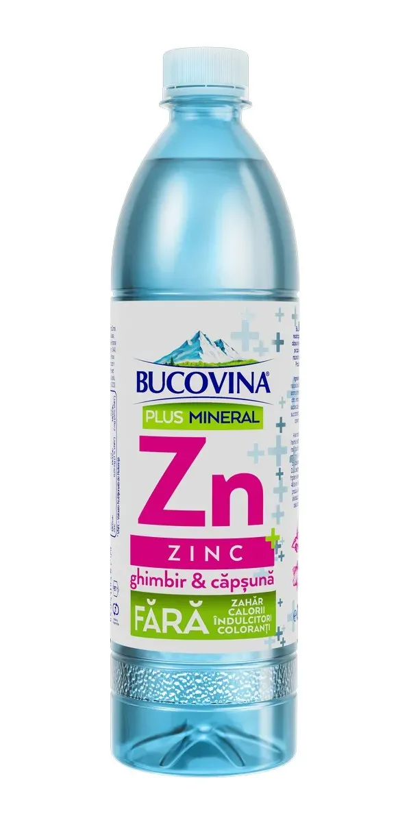 Apa aromatizata cu gust de ghimbir si capsuna Bucovina Plus Mineral Zinc, 0.7 l