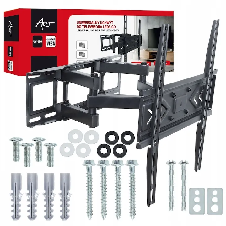 Suport TV perete ART UY-150, 32"-70", 40kg, Standard Vesa, ajustare brat dublu, reglabil vertical/orizontal, negru