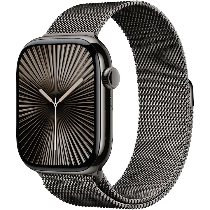 Apple Watch 10, GPS, Cellular, Carcasa Slate Titanium 46mm, Slate Milanese Loop - S/M
