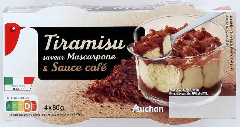 Tiramisu cu mascarpone si sos de cafea Auchan 4 x 80 g