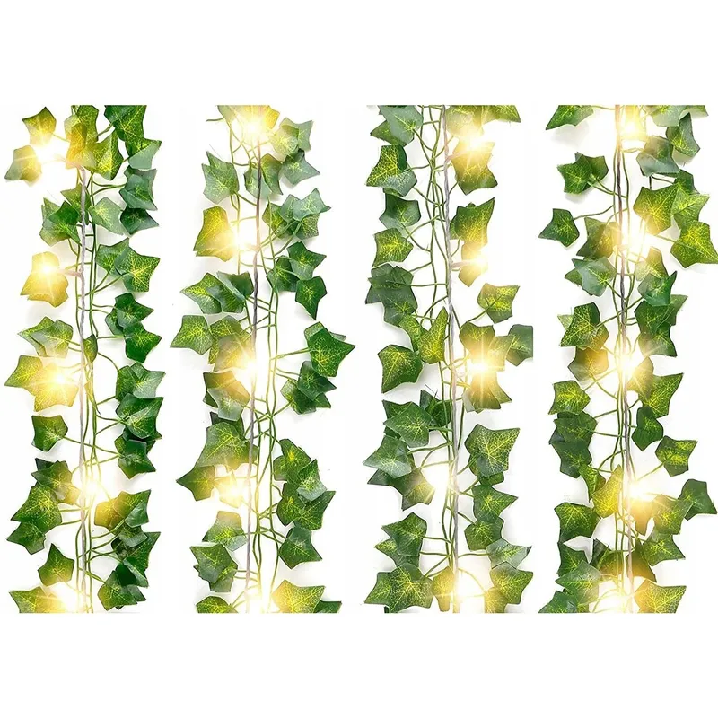 Set 12 ghirlande iedera artificiala de perete, 25m, LED, verde