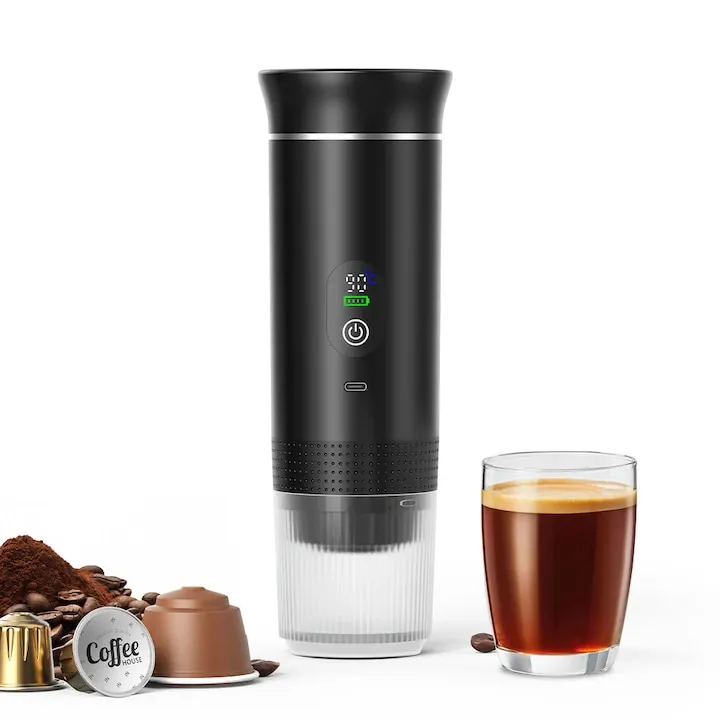Espressor Portabil de Cafea cu Afisaj, Aiorber, Digital - Mod, Incalzire apa - compatibil cu Capsule Nespresso, Dolce Gusto, Tchibo etc., Cafea Macinata sau Ciocolata calda, negru
