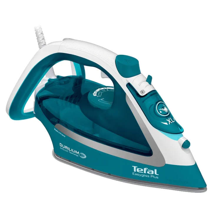Fier de calcat Tefal EasyGliss Plus FV5737E0, 2500W, jet de abur 220g/min, abur variabil 0- 45g/min, rezervor apa 270ml, talpa Durilium Airglide, oprire automata, turcoaz
