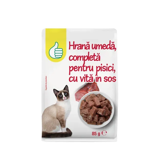 Hrana umeda pentru pisici adulte Pouce, vita in sos, 85 g