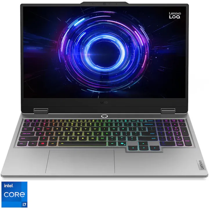 Gaming Lenovo LOQ 15IRX10 cu procesor Intel® Core™ i7-13650HX pana la 4.90 GHz, 15.6", Full HD, IPS, 144Hz, 24GB RAM, 1TB SSD M.2 2242 PCIe, NVIDIA® GeForce RTX™ 5070 8GB GDDR7, No OS