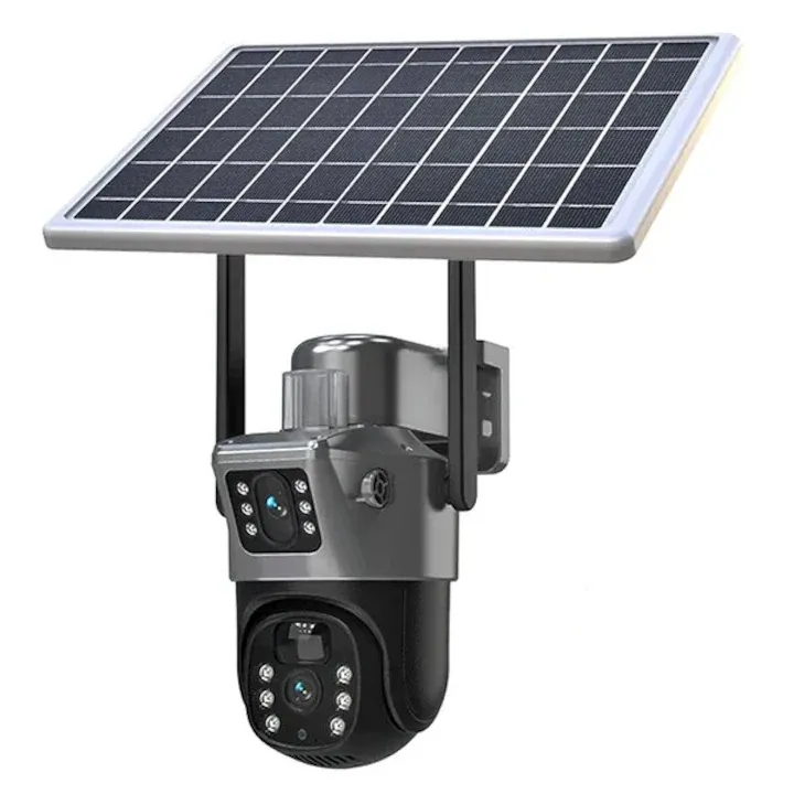 Camera Supraveghere 4G cu Panou Solar si Lentile Duble – 8MP Ultra HD, Senzor Miscare, Viziune Nocturna, IP66, Control de la Distanta, Autonomie Extinsa