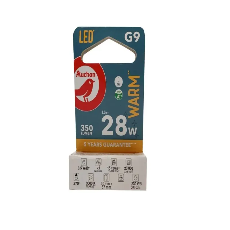 Bec LED AUCHAN G9 3.5W EQ 40W , lumina calda