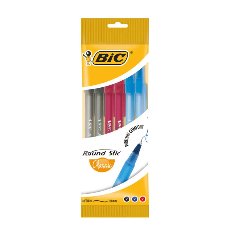 Pachet pixuri Bic Round Stic asortate punga cu 6 bucati