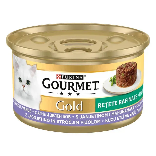 Hrana umeda pentru pisici Purina Gourmet Gold Savoury Cake cu miel si fasole verde, 85 g