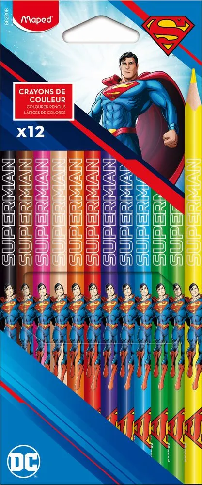 Set creioane colorate Maped Superman, 12 culori, Multicolor