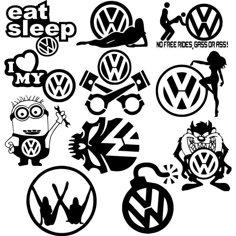 Set 11 stickere auto personalizate Volkswagen 50 x 50 cm, negru