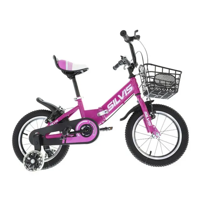 Bicicleta copii SILVIS cu roti ajutatoare si cos, 14 inch, mov
