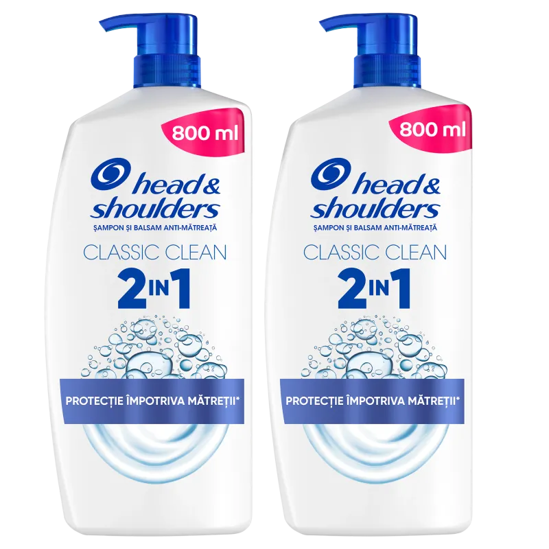 Pachet: 2 x Sampon anti-matreata Head & Shoulders Classic Clean 2-in-1 pentru orice tip de par si scalp, 800ml