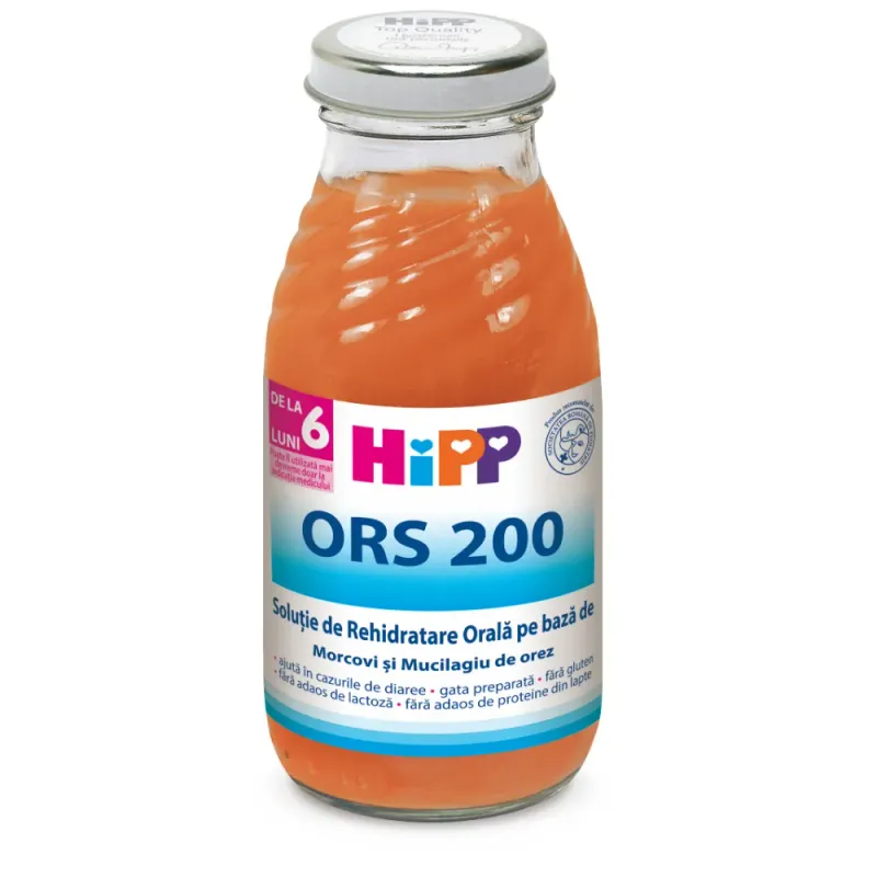 Solutie de rehidratare orala Hipp ORS200, morcov si orez, 200ml