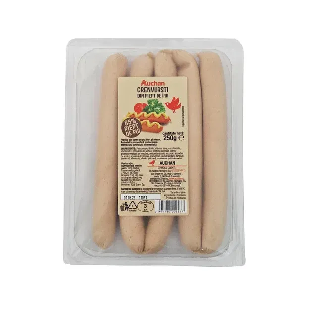 Crenvursti din piept de pui Auchan, 250 g