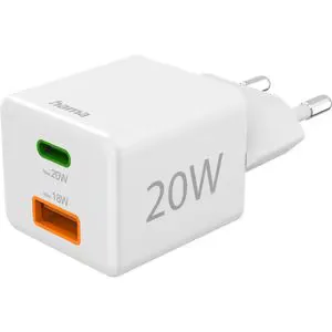 Incarcator retea HAMA 201991, 1xUSB-A, 1x USB-C, Power Delivery (PD), Quick Charge 3.0, 20W, alb