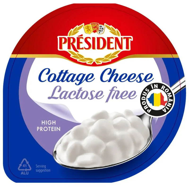 Branza cottage President High Protein, fara lactoza, 180 g