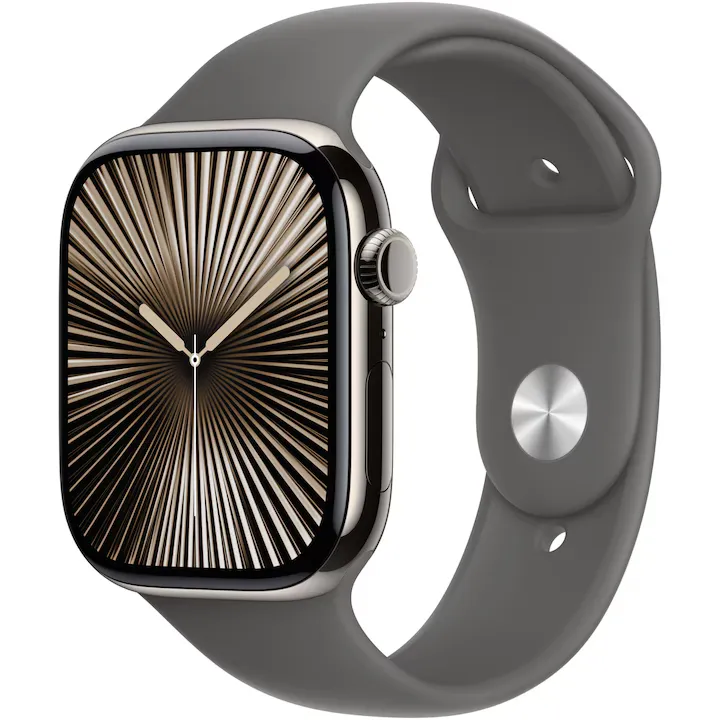 Apple Watch 10, GPS, Cellular, Carcasa Natural Titanium 46mm, Stone Grey Sport Band - S/M