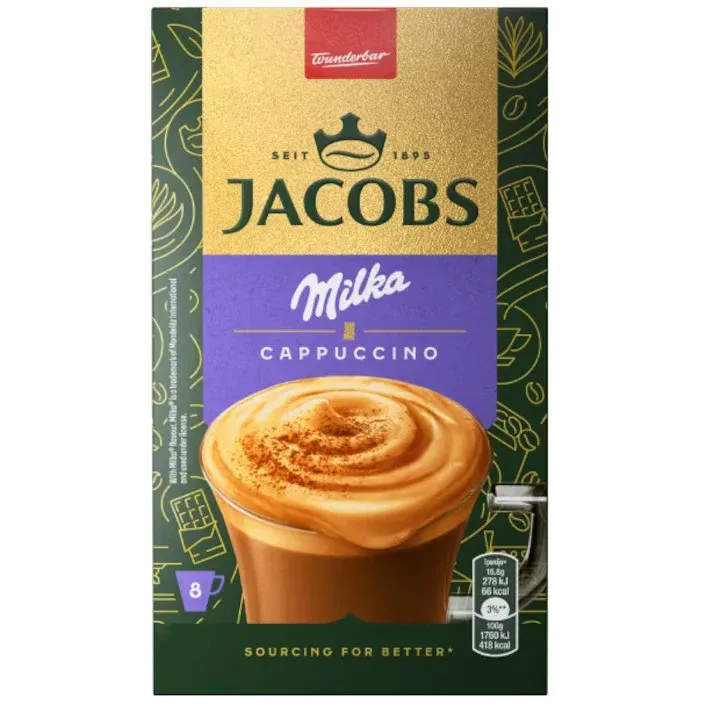 Cafea instant Jacobs Cappuccino Milka Choco, 8 plicuri x 15.8 g