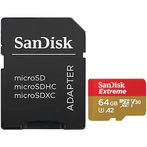 Card de memorie SanDisk Extreme microSDXC 64GB, pana la 170MB/s & 80MB/s Read/Write speeds A2 C10 V30 UHS-I U3 + SD Adapter