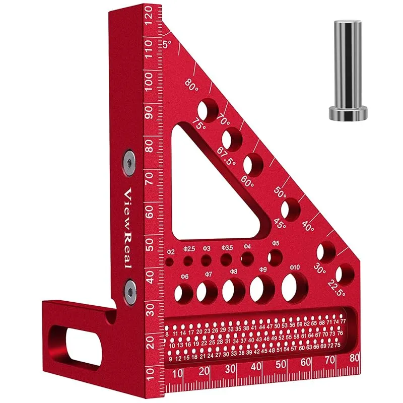 Rigla patrata versatila pentru tamplar, instrument de masurare 3D multi-unghi cu pin unghiular din aliaj de aluminiu 22,5-90 grade, scara CM pentru prelucrarea lemnului, inginerie, constructii