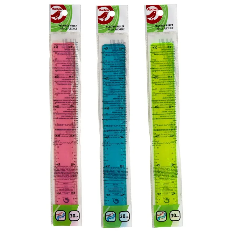 Rigla flexibila Auchan, gradata, 30 cm, diverse culori